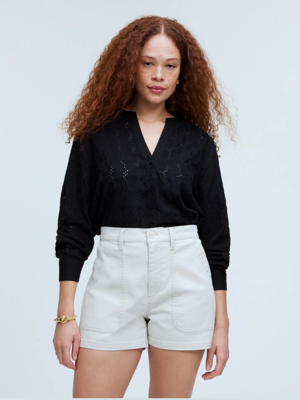 Madewell High-Waist The Perfect Vintage Fatigue Shorts in Light Grey